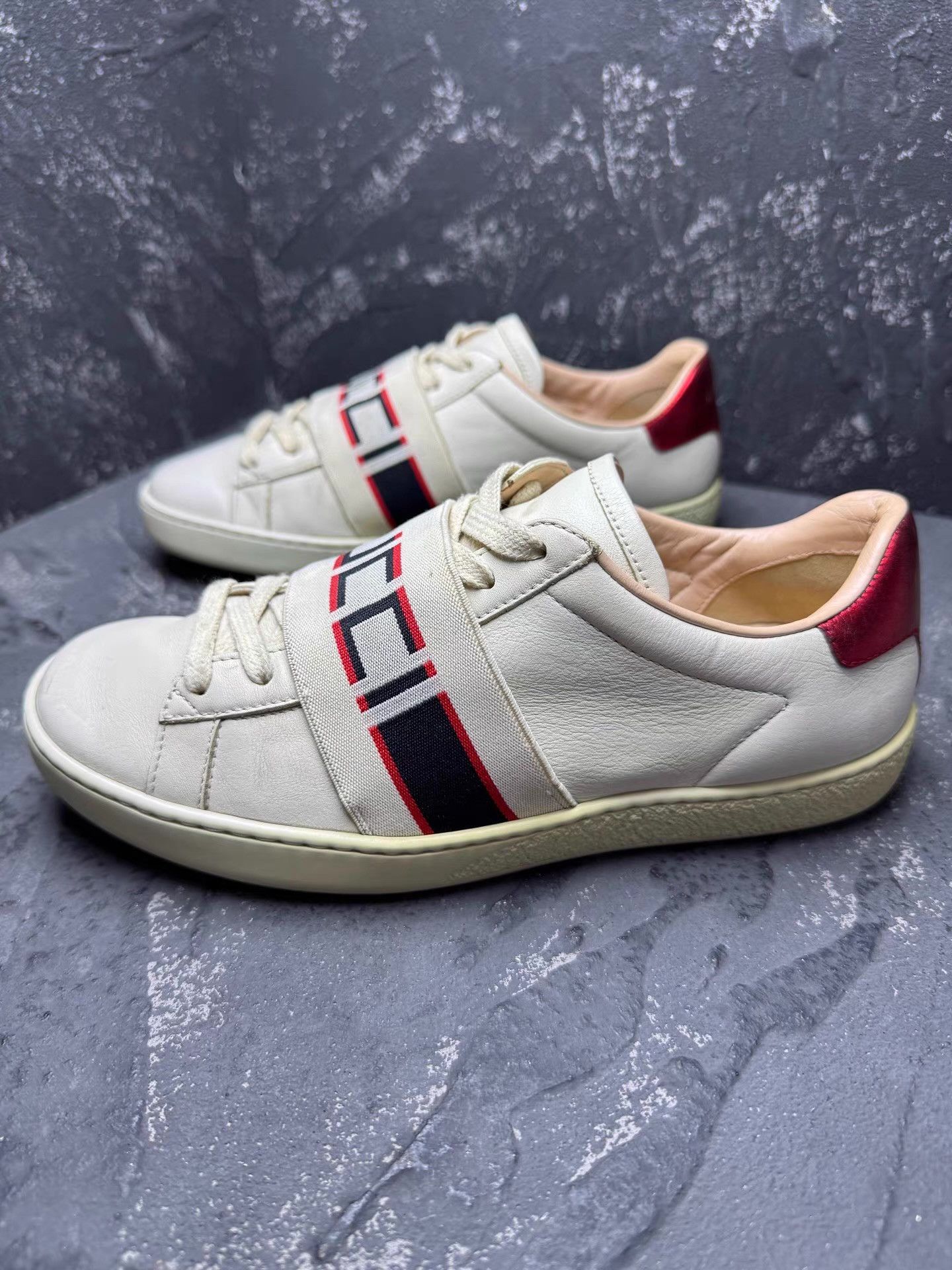 Gucci GUCCI Ace Leather Sneakers with Embroidery & Lace-Up Q10 Size US 5.5 / IT 35.5 - 2 Thumbnail