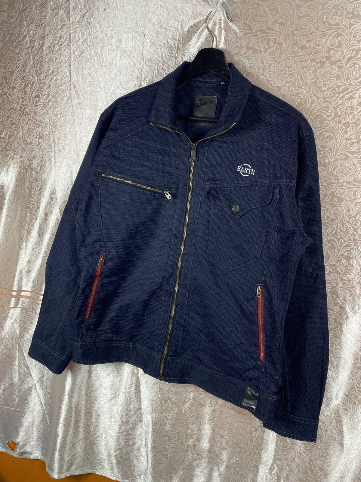 Japanese Brand Jawin EARTH Navy Utility Workwear Full Zip Textured Fabric Size US L / EU 52-54 / 3 - 4 Thumbnail