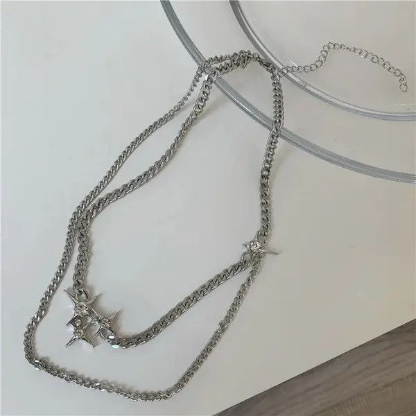 VIBE Shiny Crystal Star Chains Tassel Layered Choker Necklaces Size ONE SIZE - 5 Thumbnail