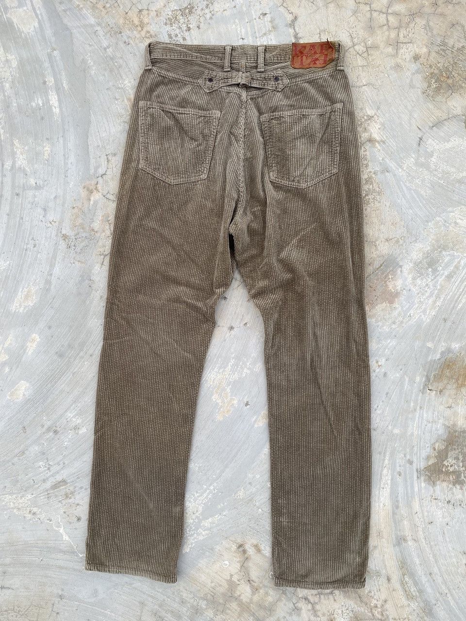 image of Kapital Cinch Buckle Back Corduroy Jeans in Brown, Men's (Size 32)