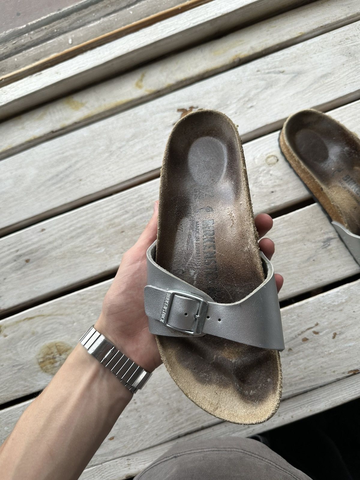 Birkenstock 🚨Vintage Birkenstock 38 silver Luxe Sandals rare slides Size US 7 / IT 37 - 3 Thumbnail