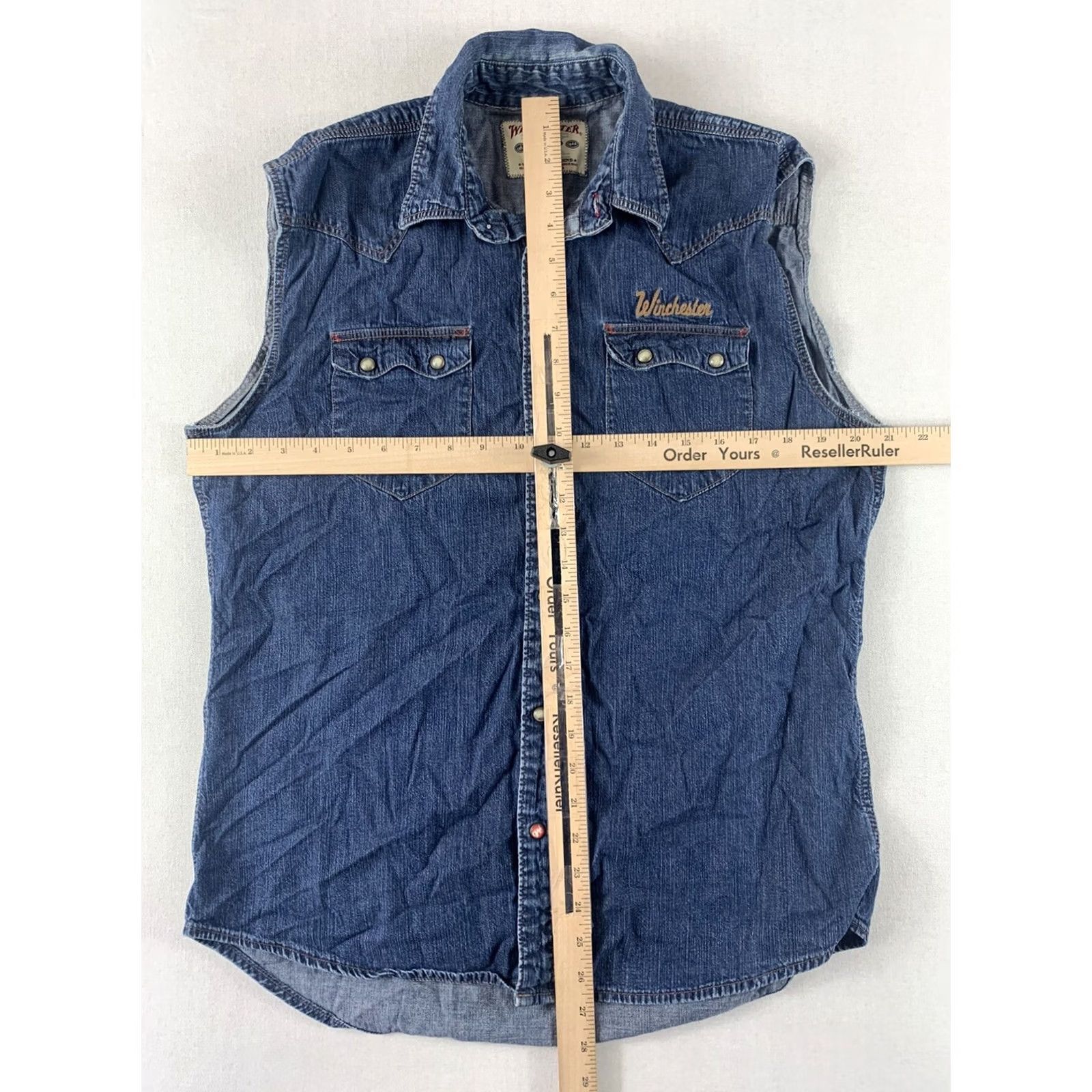 Denime WINCHESTER VEST DENIM WOMENS MEDIUM BLUE USA FLAG PATCH PEARL SNAP Size M / US 6-8 / IT 42-44 - 5 Thumbnail