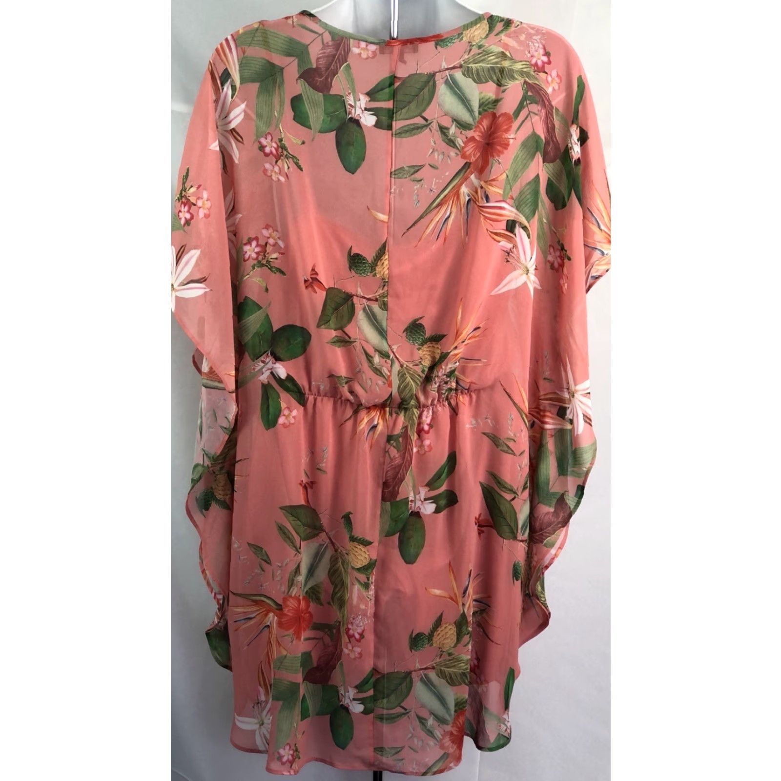 Express Express Pink Floral Chiffon Mini Dress M Short Sleeve V-Neck Lace Up Beach Hippie Tropical Girls Womens Dress Size M / US 6-8 / IT 42-44 - 4 Thumbnail