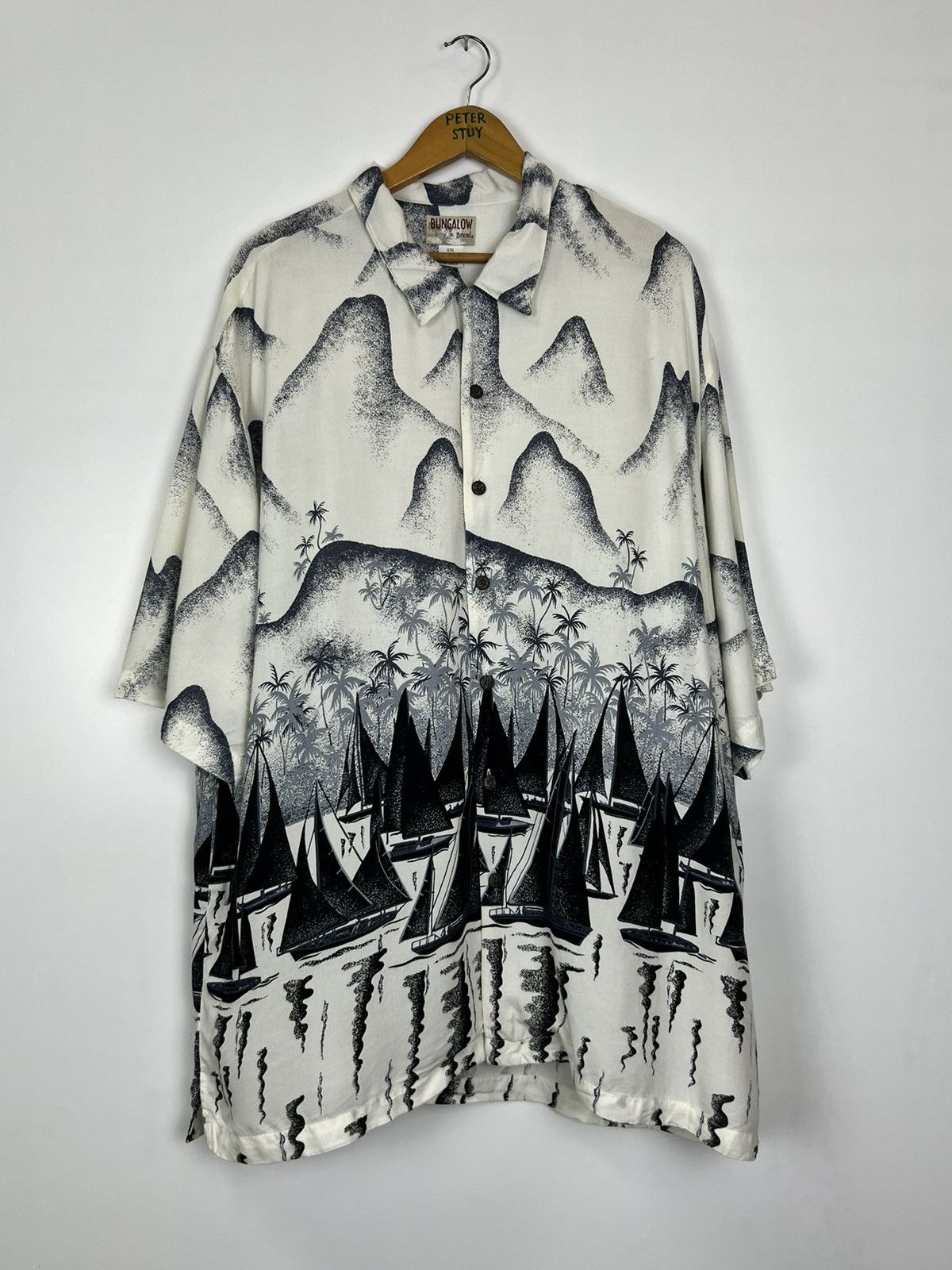 image of Hawaiian Shirt x Surf Style Vintage Bungalow Hawaiian Buttop Up Shirt in Blue/White (Size 2XL)