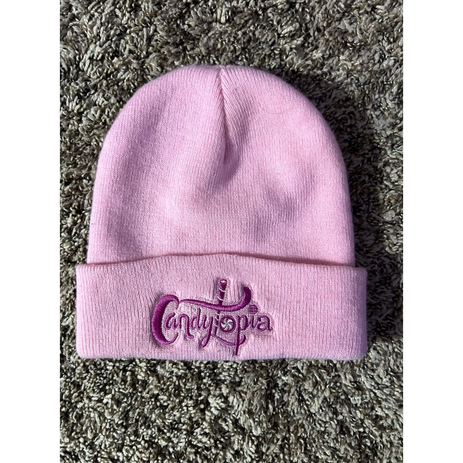 Sugar CANDYTOPIA SUGAR Beanie Hat Cap One Size Adult Pink Apollo USA Acrylic Embroidered Theme Art Beanie Ladies Womens Size ONE SIZE - 2 Thumbnail