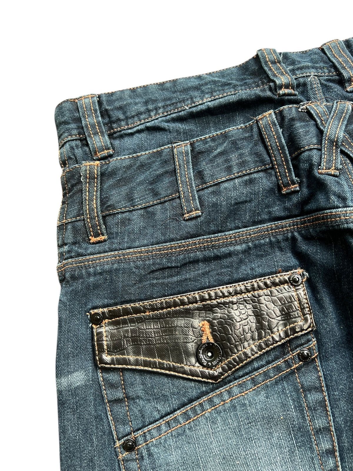 Japanese Brand Double Focus 🇯🇵 Double Waist Asymmetrical Denim Light Flare Size US 33 - 8 Thumbnail