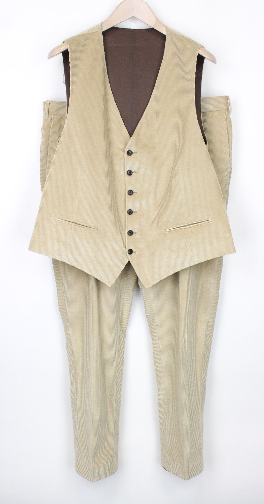 image of Suitsupply Uk46R Beige Slim Cotton Corduroy Velvet Suit 71467, Men's