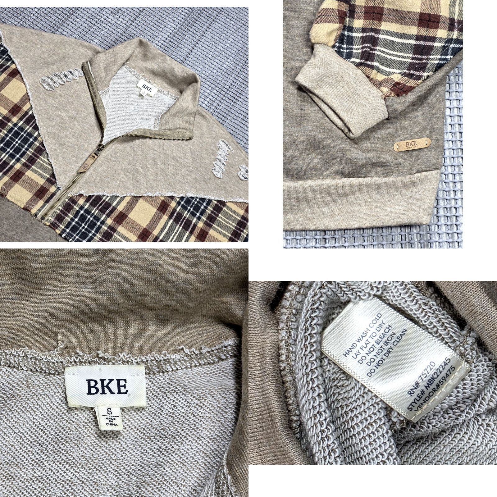 BKE BKE Destructed Mock Neck Plaid Distressed Quarter Zip Long Sleeve Pullover S Shirt Women Brown 1/4 Zip Pullover Distressed Plaid Embroidered Zipper Size S / US 4 / IT 40 - 8 Thumbnail