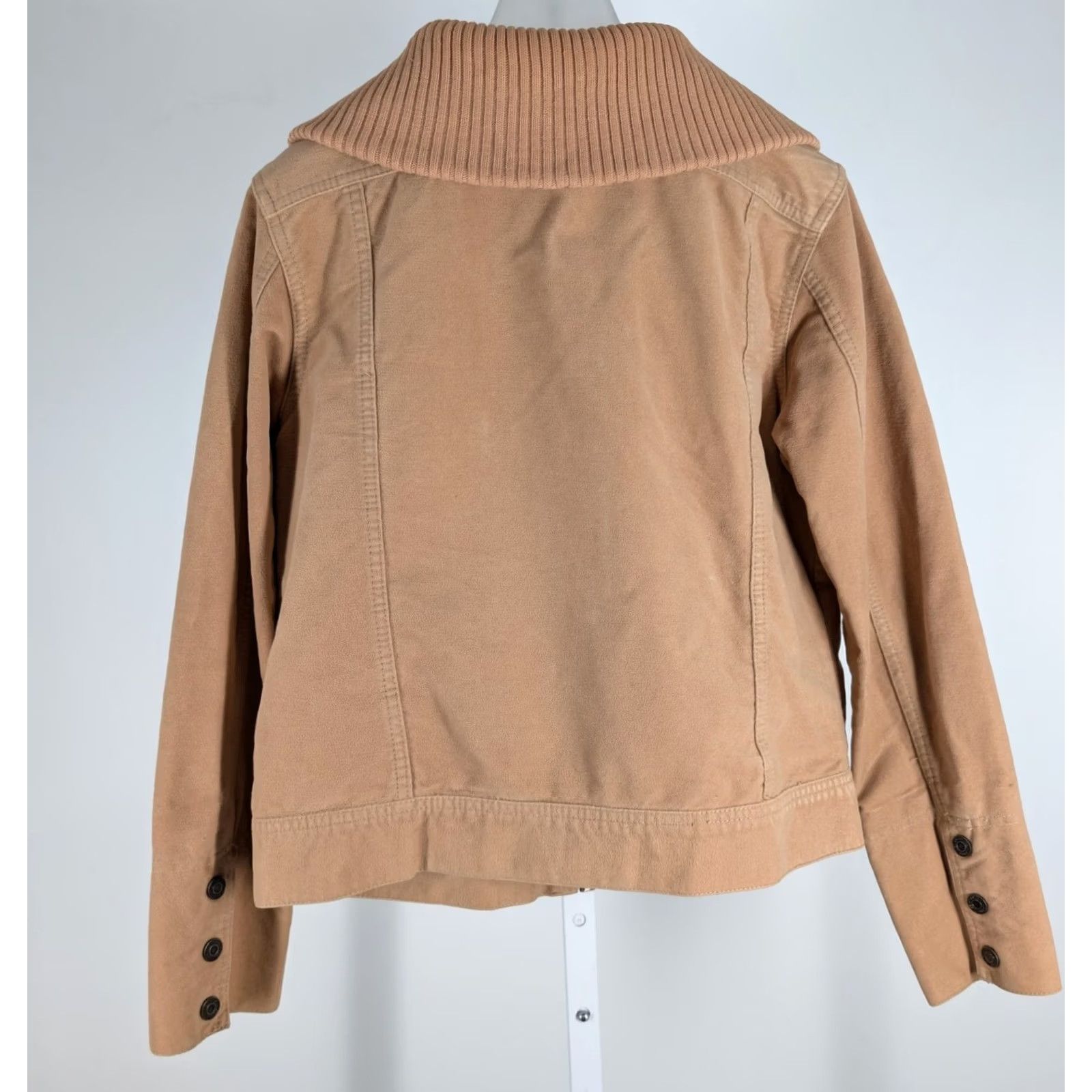 Gap VINTAGE Gap Jacket Womens M Old 2004 Chamois Tan Moleskin Ribbed Knit Collar Y2K Cropped Short 19" Length Steel Zip Size M / US 6-8 / IT 42-44 - 3 Thumbnail