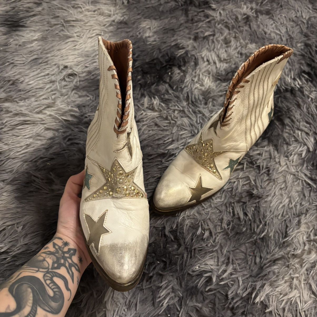Other × Vintage Italian Vero Cuoio Stars Cowboy Boots amazing beautiful Size US 8 / IT 38 - 21 Thumbnail