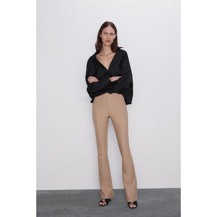 Zara ZARA Stretch Twill Knit Flared Pants Brown High Rise Women M Size 26" / US 2 / IT 38 - 9 Thumbnail