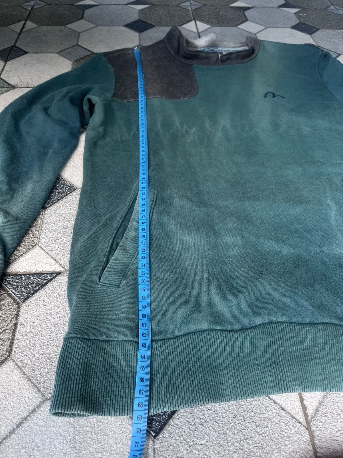 Japanese Brand EVISU Teal Crewneck with Diamond Quilted Shoulder Panels Size US M / EU 48-50 / 2 - 4 Thumbnail