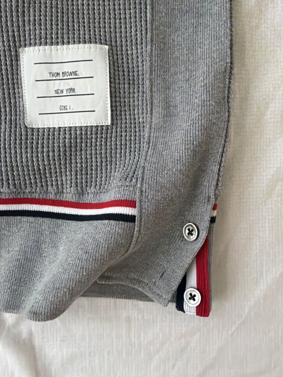 Thom Browne Thom Browne Waffle Sweatshirt with RWB stripes Size US S / EU 44-46 / 1 - 4 Thumbnail