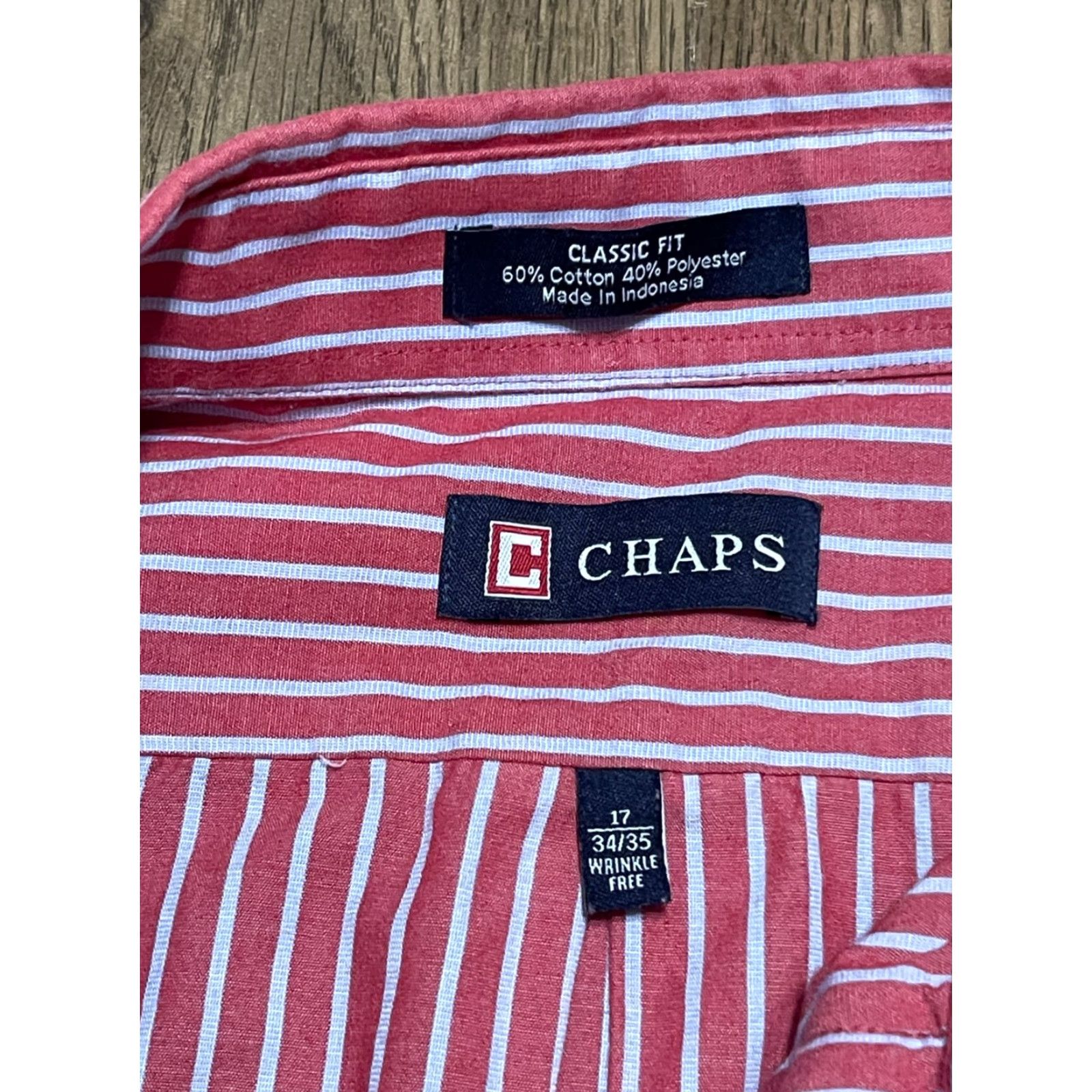 Chaps **Men's Red White Striped Button Down Shirt, Size 17 34/35, Classic Fit** User: Men's Red White Striped Button Down Shirt, Size 17 34/35, Classic Fit Size US XL / EU 56 / 4 - 7 Thumbnail