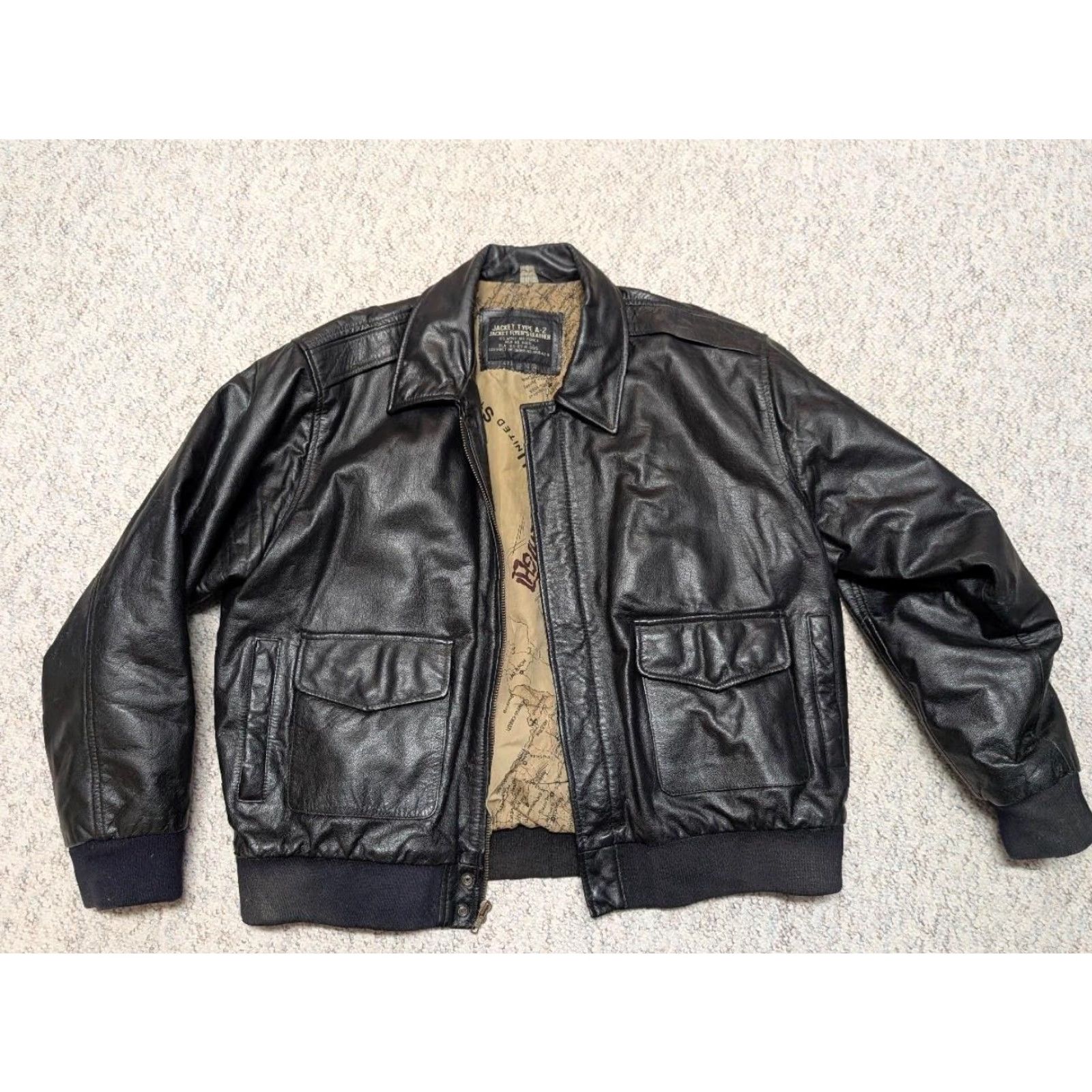 Vintage VINTAGE USAF Bomber Jacket Black Leather Cowhide Big 3X LOOSE FIT Mens Jacket Zip 28.5" Chest 26" Arm 28.5" Length 2XB 2XL Army USAF Size US XXL / EU 58 / 5 - 2 Thumbnail