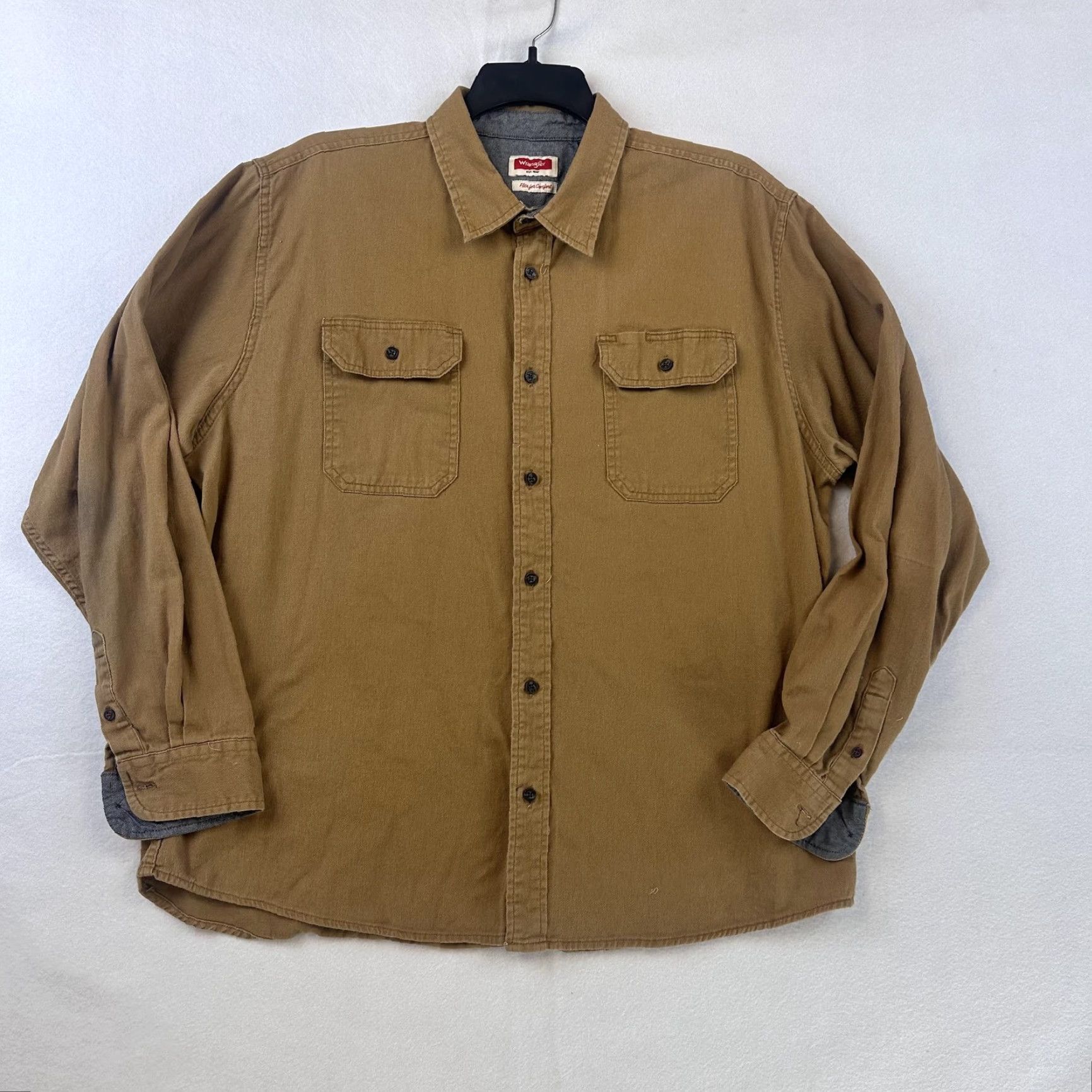 Wrangler Wrangler Shirt Mens XL Brown Comfort Flex Button Up Long Sleeve Work Casual Twill Cotton Spandex Pockets Western Vintage: No Size US XL / EU 56 / 4 - 2 Thumbnail