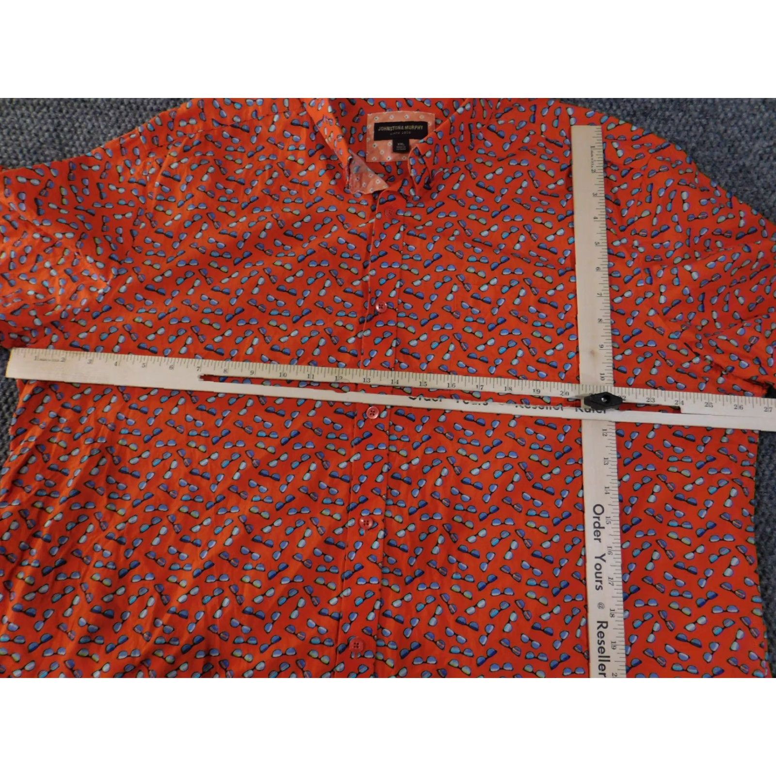 Johnston & Murphy Johnston & Murphy Shirt Mens 2XL Orange Geometric Print Casual Button-Front Short Sleeve Collared Valley of American Theme Mens Size US XXL / EU 58 / 5 - 5 Thumbnail