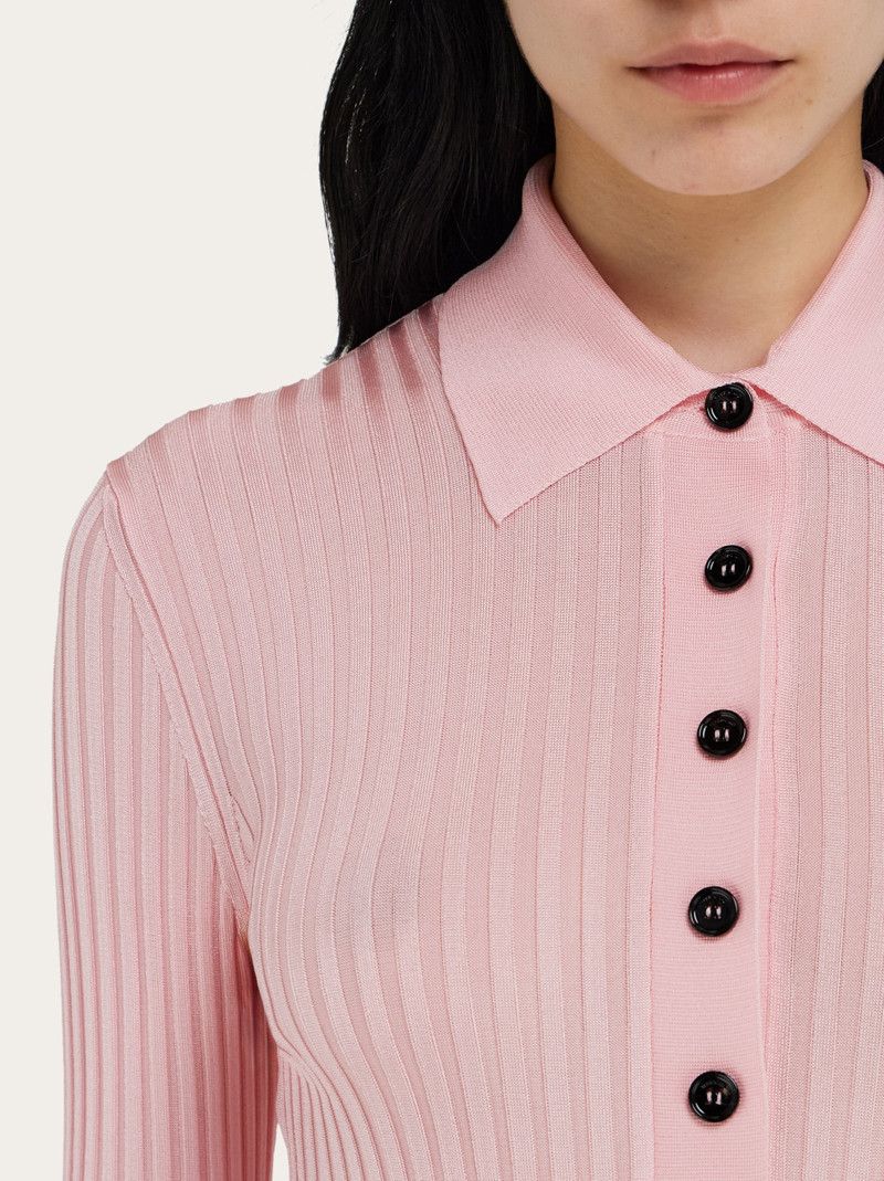 Salvatore Ferragamo o1s1rm0526 Long sleeved Ribbed Knit Polo Sweater in Pink Size S / US 4 / IT 40 - 5 Thumbnail