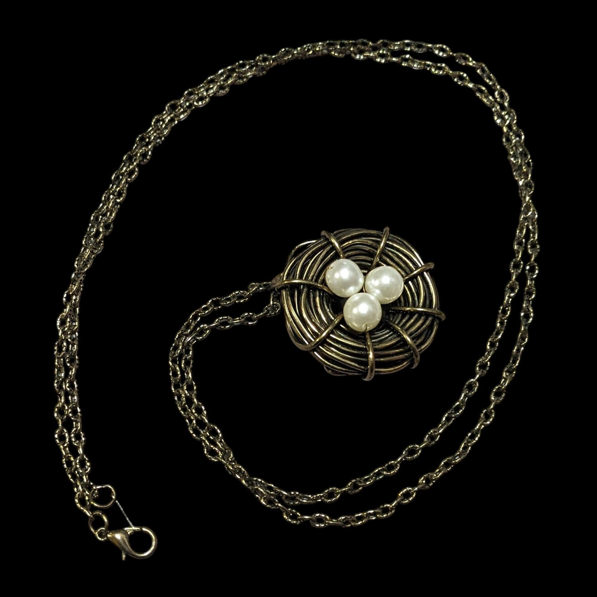 Other Gold Tone Wire Wrap Faux Pearl Bird Nest Necklace Size ONE SIZE - 1 Thumbnail