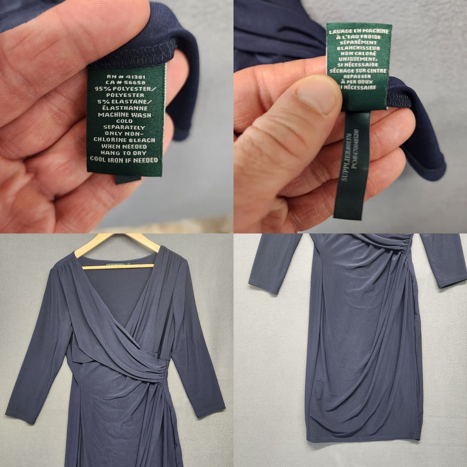 Ralph Lauren Ralph Lauren LRL Dress Womens 10 Navy Blue Slinky Stretch Midi V-Neck Wrap Pullover Classic Formal Party/Cocktail Mens Women Size L / US 10 / IT 46 - 8 Thumbnail
