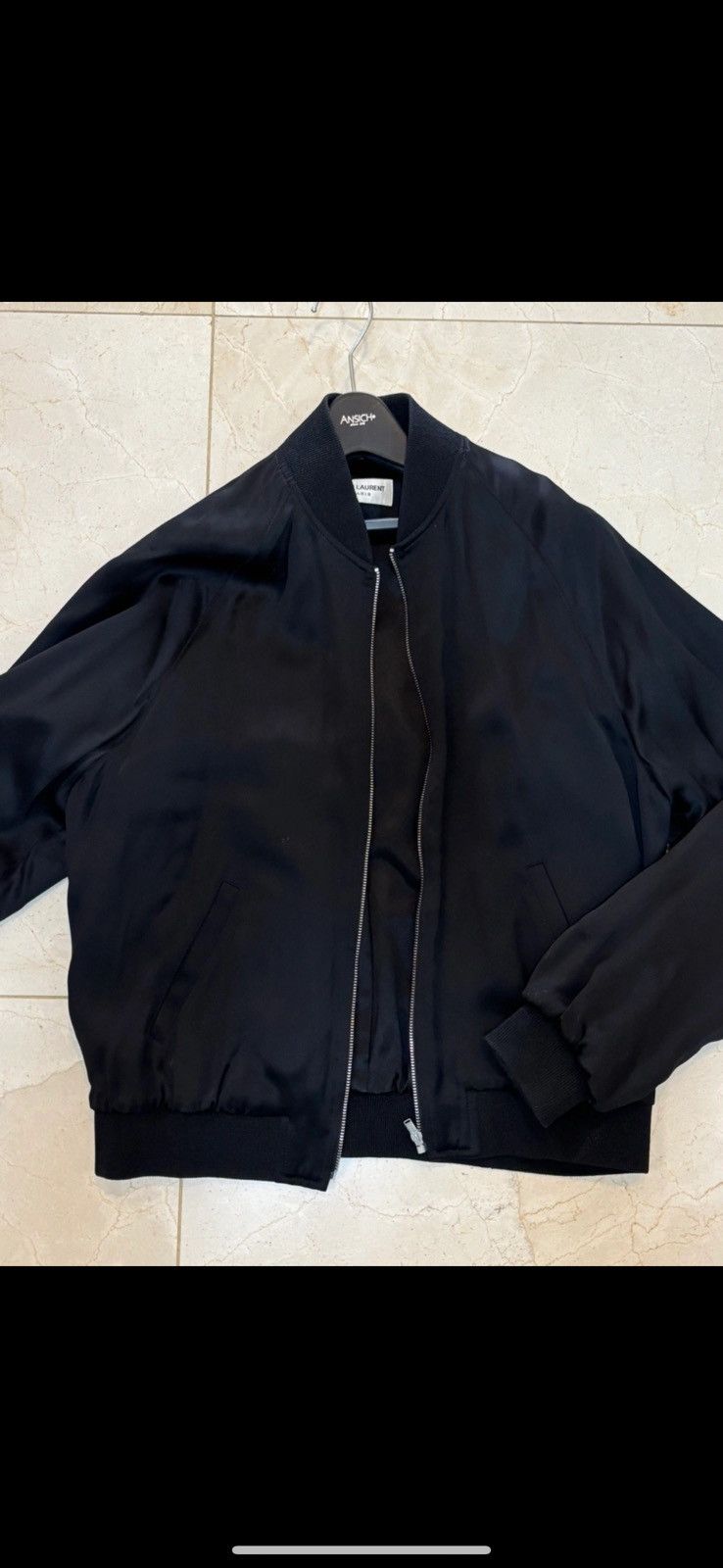 Saint Laurent Black Satin Snake Bomber Jacket