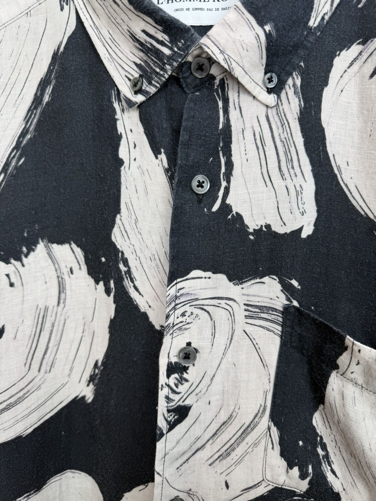 L'Homme Rouge L’Homme Rouge Linen Shirt Abstract Print Black Beige Size L Size US L / EU 52-54 / 3 - 6 Thumbnail