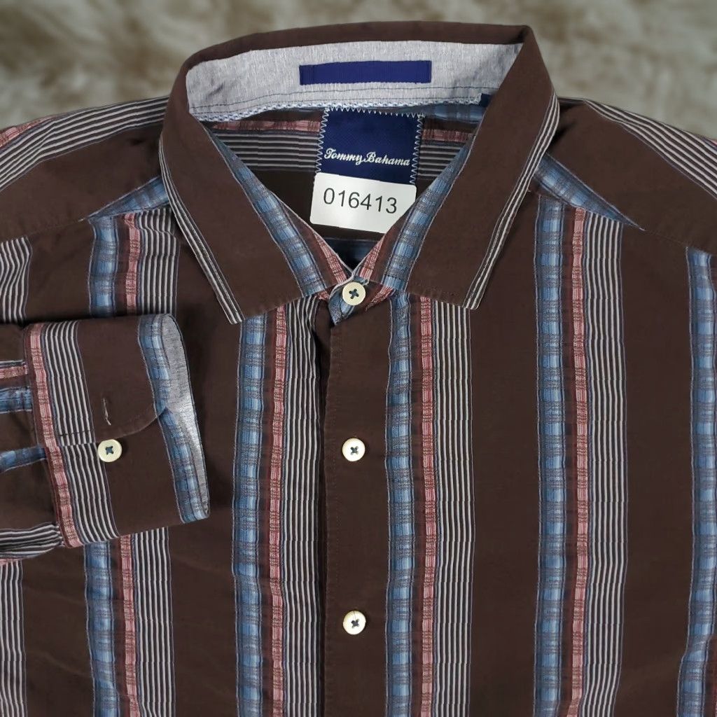 Tommy Bahama Tommy Bahama Shirt Mens Size L Brown Blue Striped Button-Up Long Sleeve Size US L / EU 52-54 / 3 - 1 Thumbnail