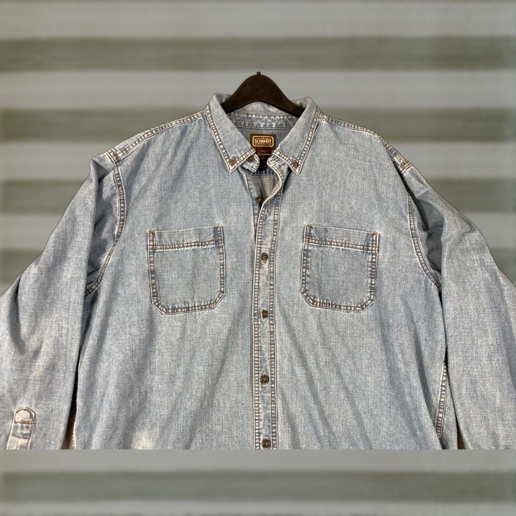 Denime C.E. Schmidt Workwear Button Down Shirt Mens 2XLT Blue Denim Long Sleeve Pockets Size US XXL / EU 58 / 5 - 1 Thumbnail