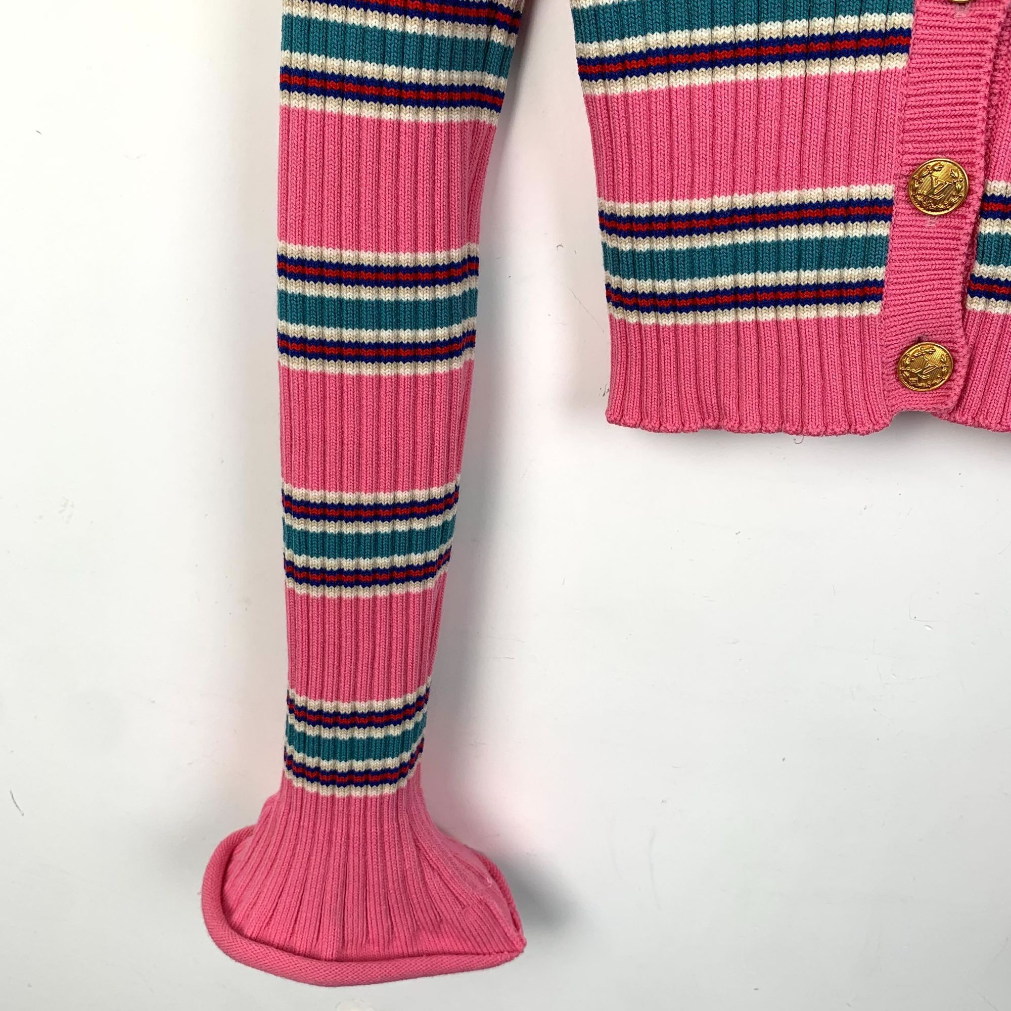 Louis Vuitton Louis Vuitton Pink Striped Flared Sleeve Knit Cardigan XS Si Size XS / US 0-2 / IT 36-38 - 5 Thumbnail
