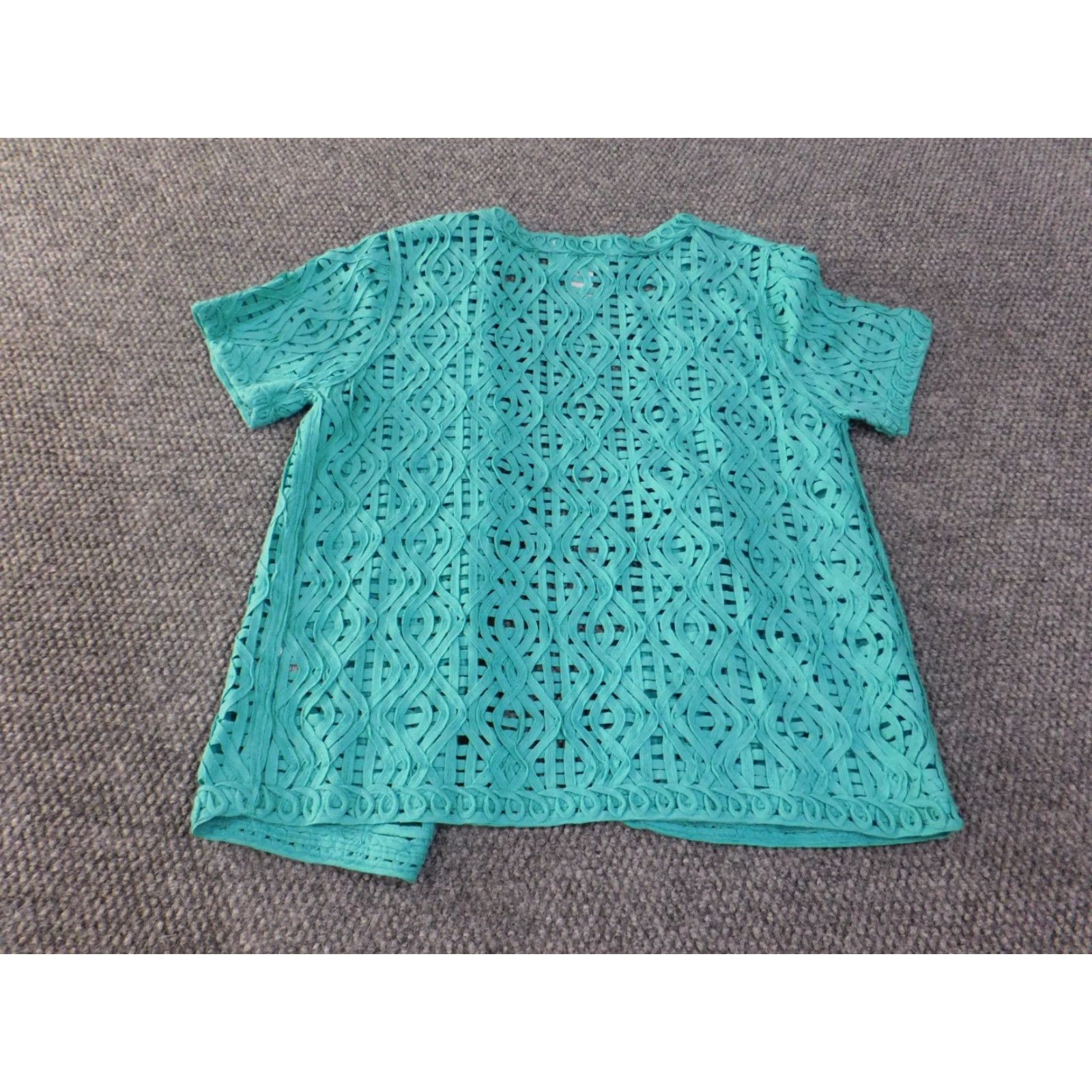 Vintage Alfred Dunner Blouse Shirt Womens Open Cotton Lace Beaded Short Sleeve Round Neck Petites Green Casual Size S / US 4 / IT 40 - 6 Thumbnail