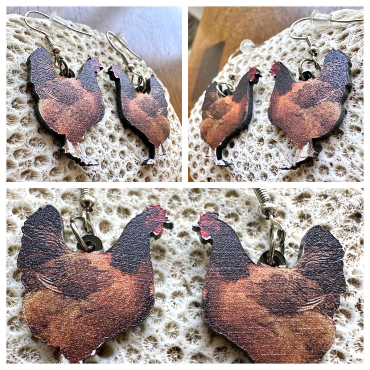 Handmade Rooster Earrings Chicken Farm Animal Eggs Pet New Hens Farme Size ONE SIZE - 3 Thumbnail