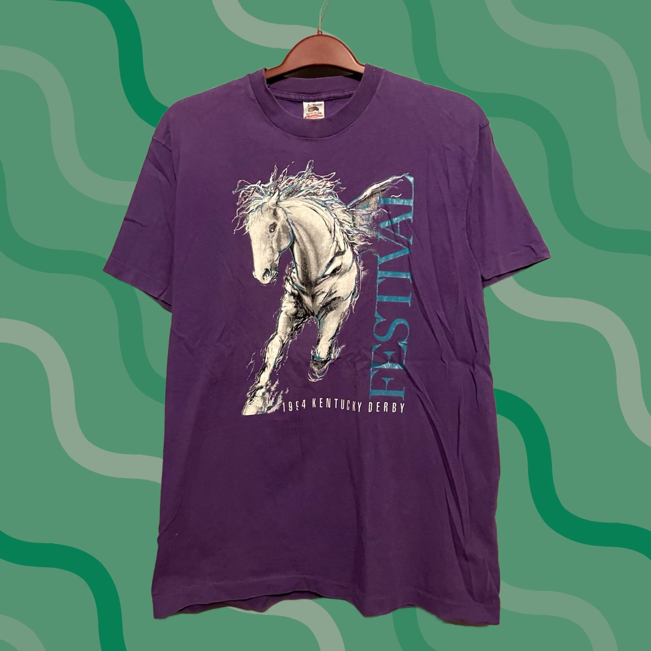 Fruit Of The Loom VINTAGE Kentucky Derby Festival T-Shirt Solid 90s Purple L Men Cotton Fruit of the Loom Single Stitch Size US L / EU 52-54 / 3 - 1 Thumbnail