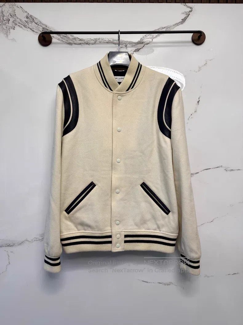 Saint Laurent Paris Saint Laurent Paris White Leather Patch Baseball Jacket Size US L / EU 52-54 / 3 - 1 Thumbnail