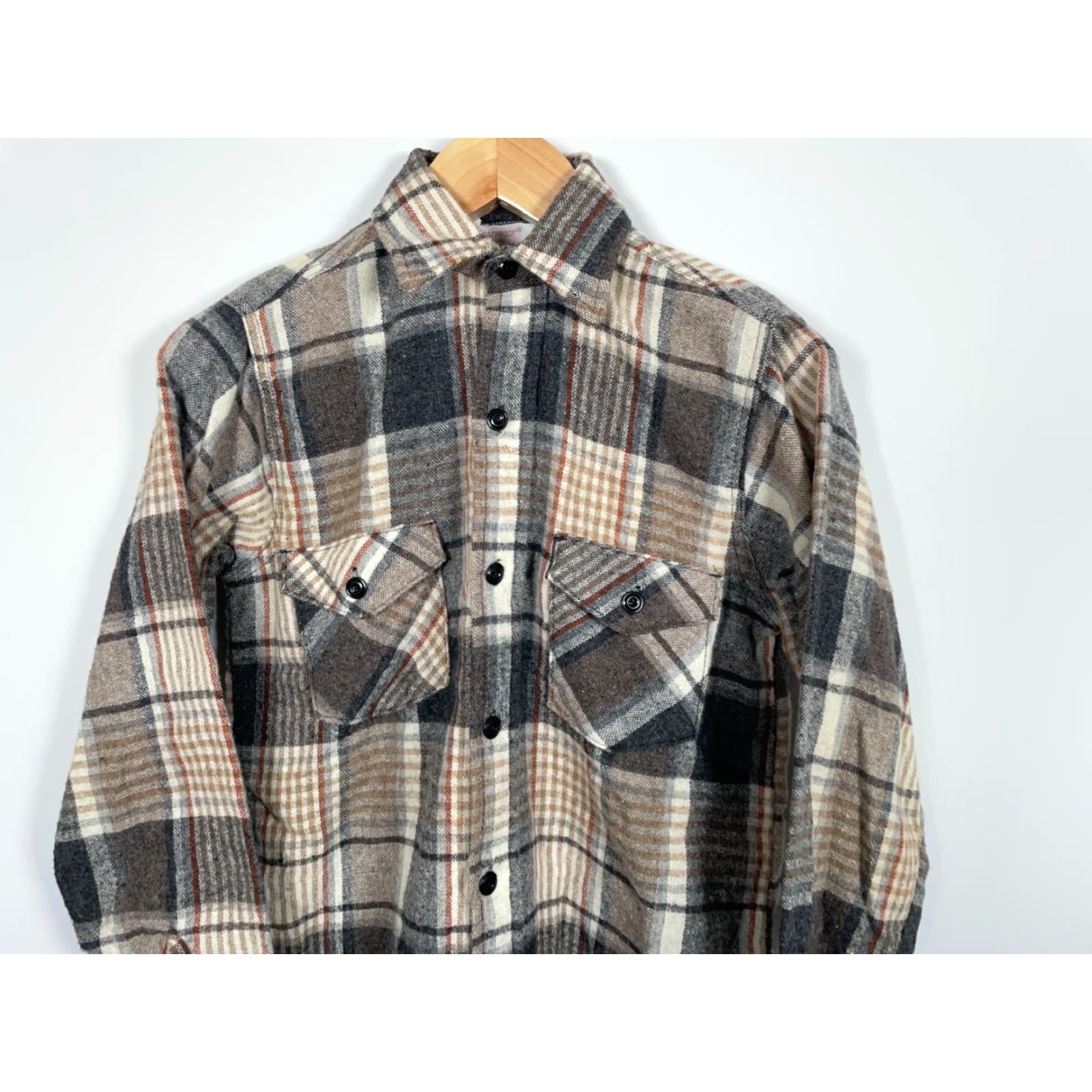 Vintage Vintage Yes Frostproof Wool Flannel Shirt Men's Small Beige Brown Plaid Workwear USA Tag 70s Grunge Size US S / EU 44-46 / 1 - 4 Thumbnail