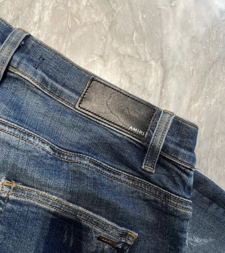Amiri Amiri blue spliced leather denim pants Size US 31 - 3 Thumbnail
