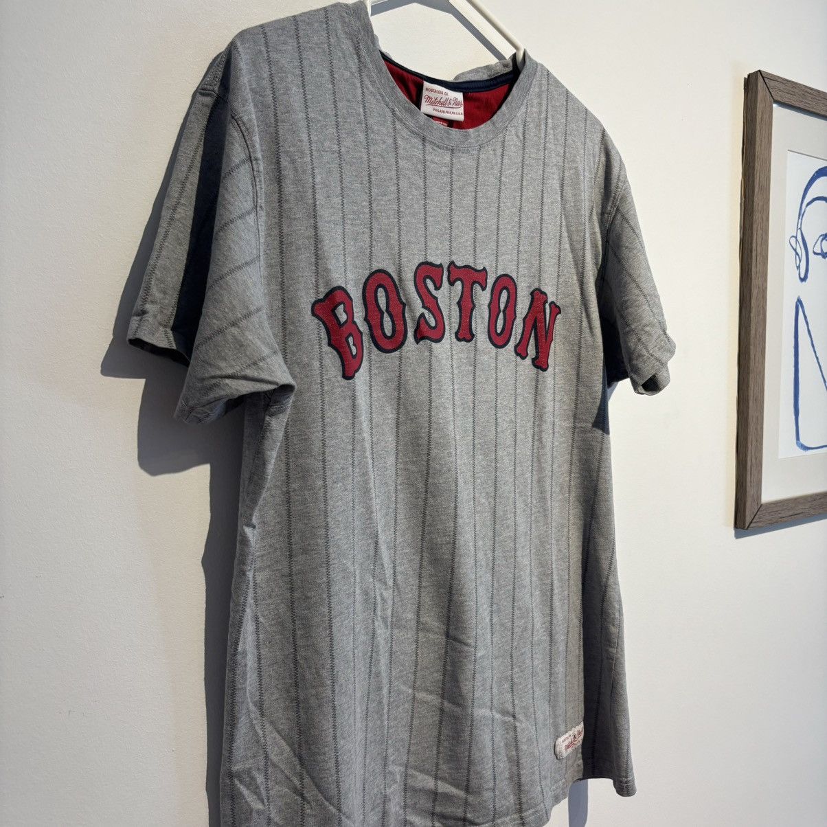 MLB × Mitchell & Ness Boston Red Sox Vintage Striped Gray T Shirt Size US L / EU 52-54 / 3 - 8 Thumbnail