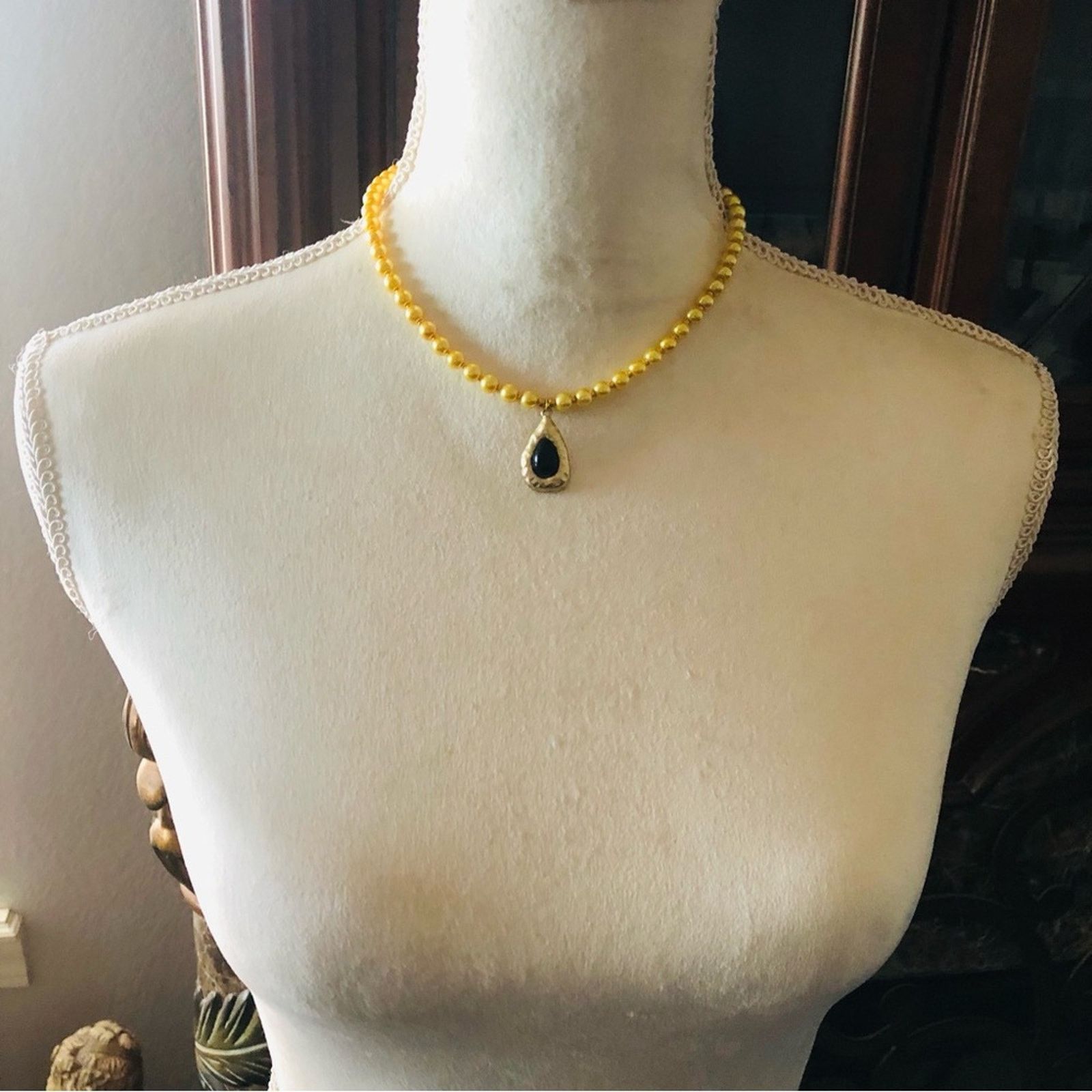 Handmade Handcrafted repurpose black glass teardrop Pearl necklace Size ONE SIZE - 5 Thumbnail