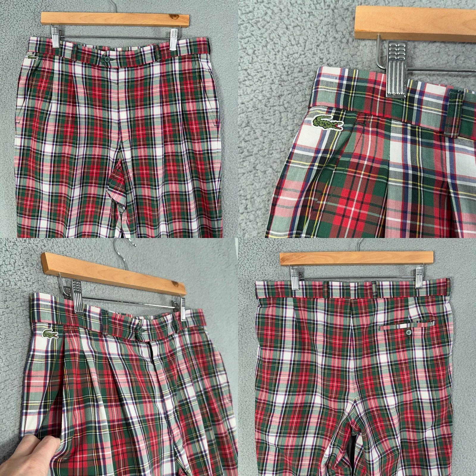Lacoste VINTAGE Lacoste Pants 34 Mens 27 Inseam Pleated Tartan Red Green Cotton Polyester Dress Pants Made France Regular Fit 80s 90s Golf Money USA Size US 34 / EU 50 - 9 Thumbnail