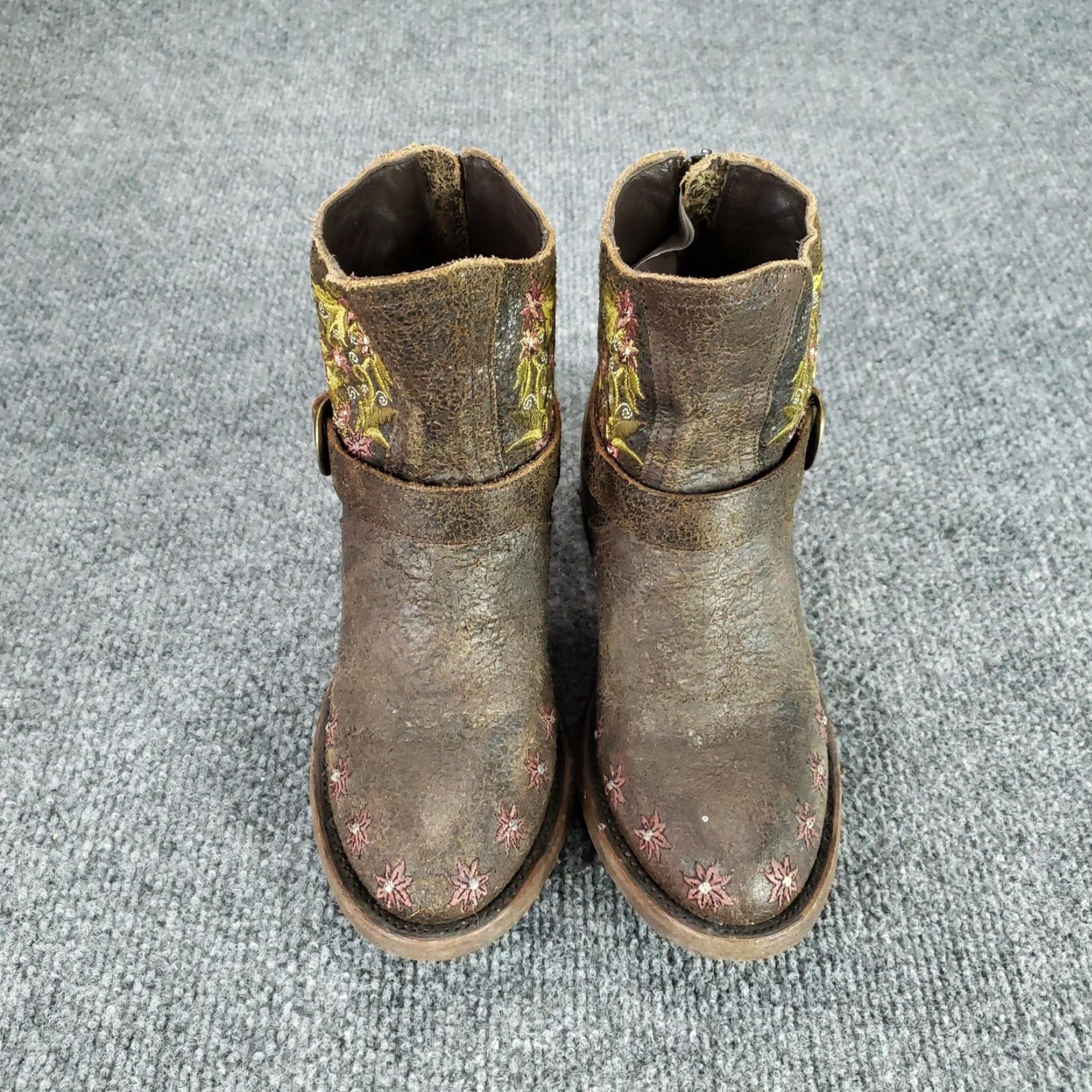 Vintage Lane Womens Boots Western Ankle Brown Leather Embroidered Floral LB0326 6 Size D Heel Block Casual Shoes Size US 6 / IT 36 - 3 Thumbnail