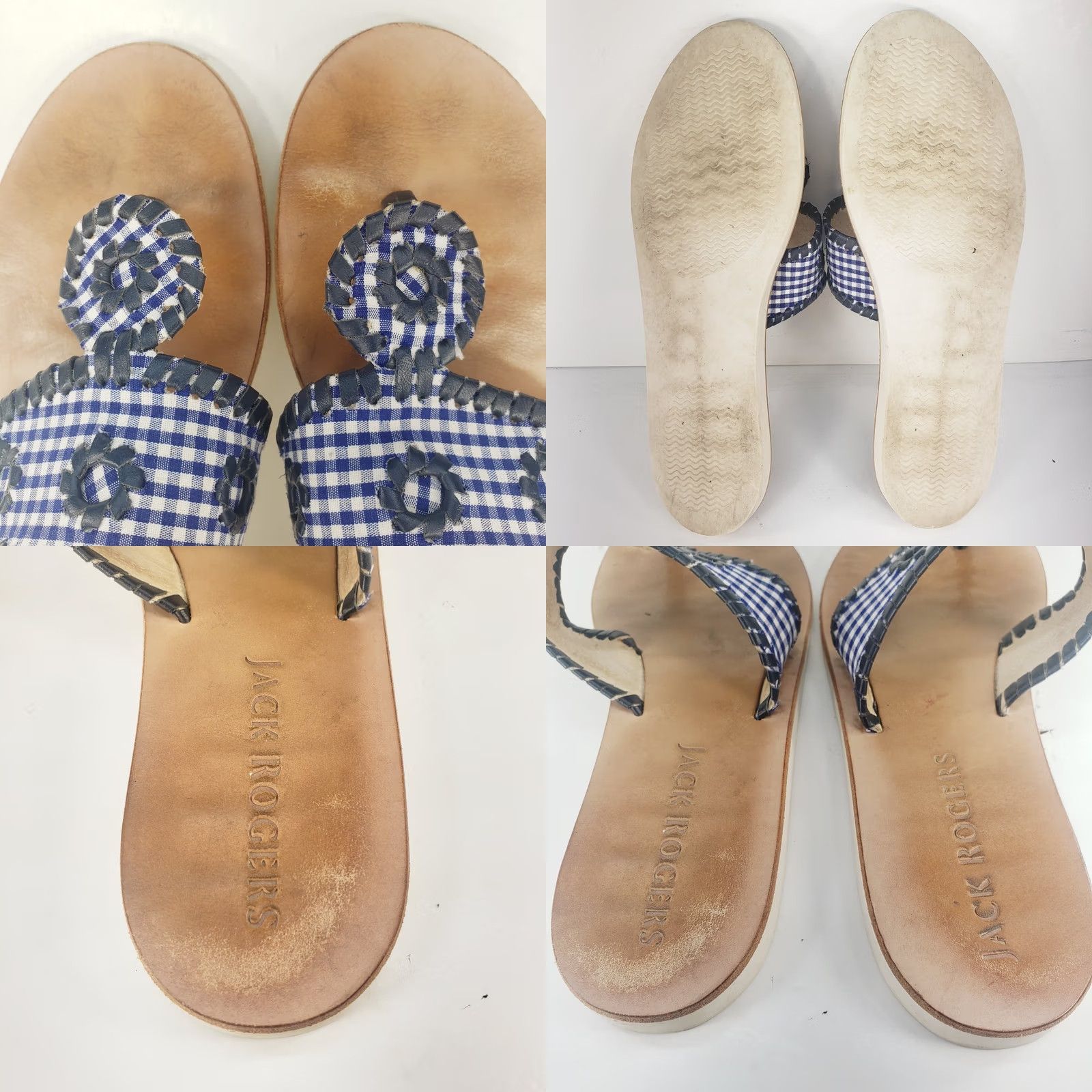 Jack Rogers JACK ROGERS Blue Gingham Check Whipstitch Fabric Slides Sandals 8M Womens Slip On Casual Size US 8 / IT 38 - 8 Thumbnail