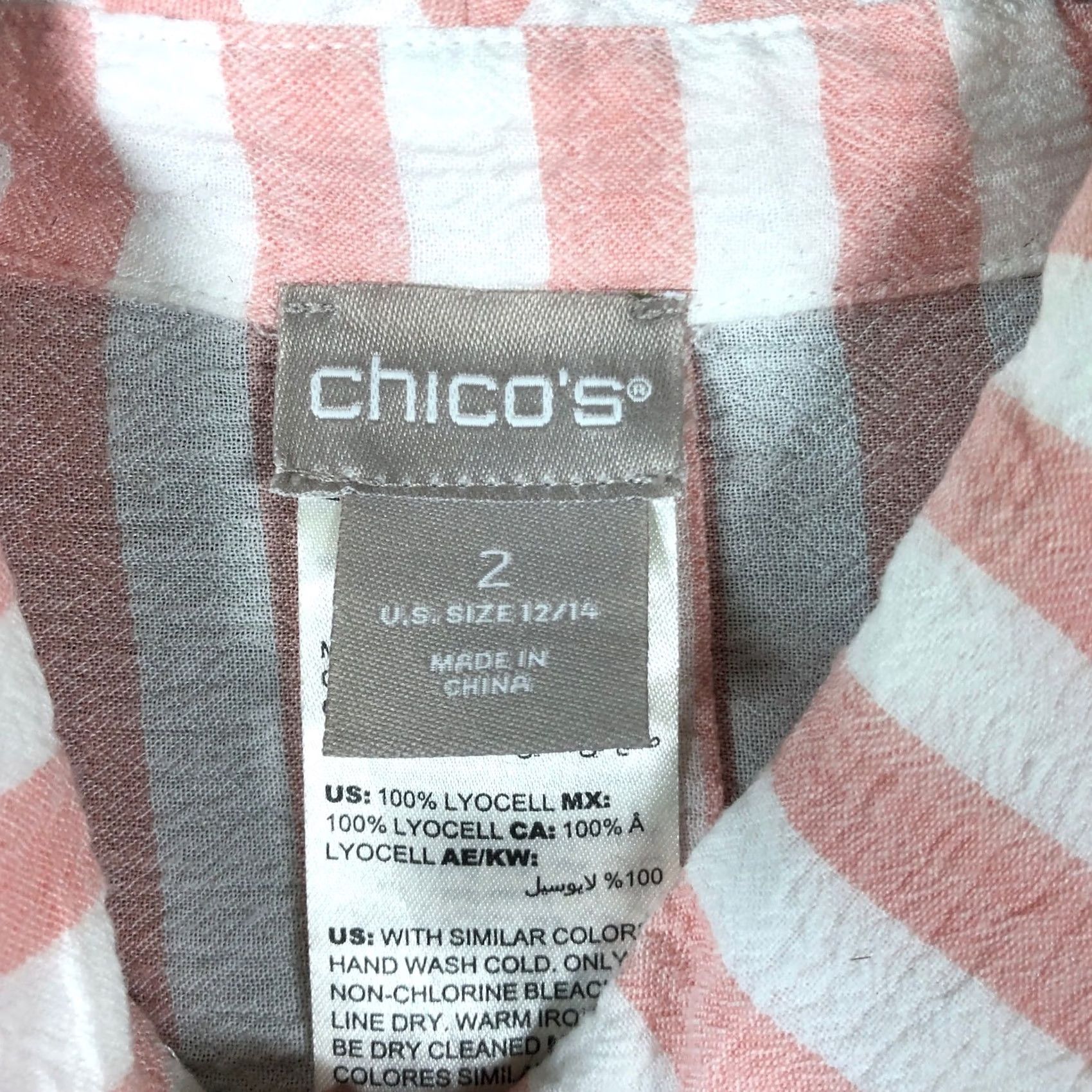 Vintage Chicos Womens Blouse Pink White Striped Collared Button Down Long Sleeve L Size L / US 10 / IT 46 - 6 Thumbnail