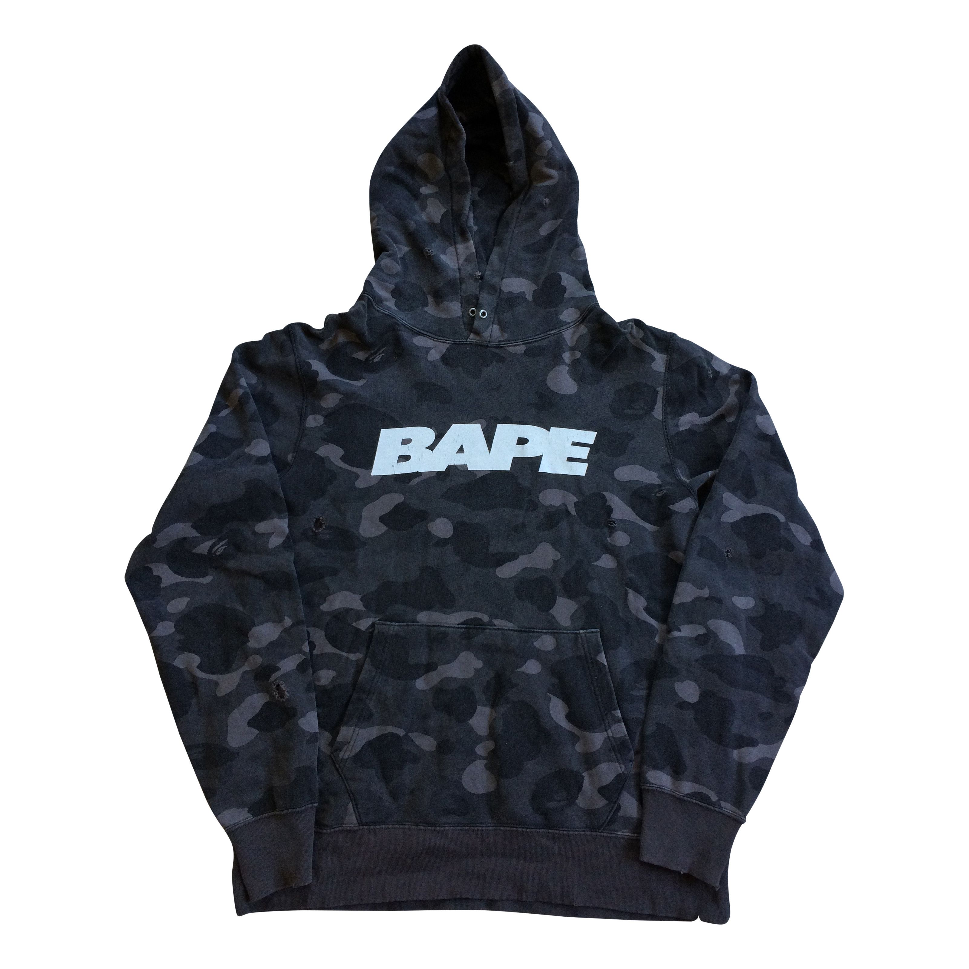 Bape BAPE Black Camo Distressed Spellout Hoodie Size US L / EU 52-54 / 3 - 1 Thumbnail