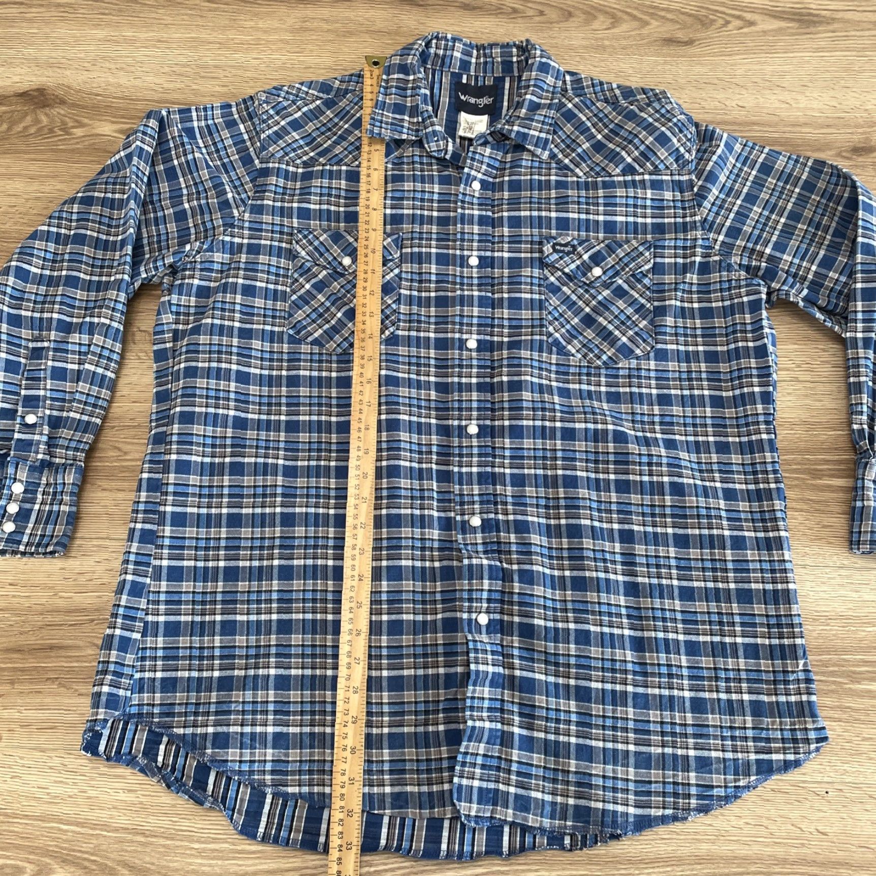 Wrangler VINTAGE Wrangler Button-Down Shirt Men 2XT Blue Plaid Pearl Snap Long Sleeve Big & Tall Mens Size US XXL / EU 58 / 5 - 3 Thumbnail
