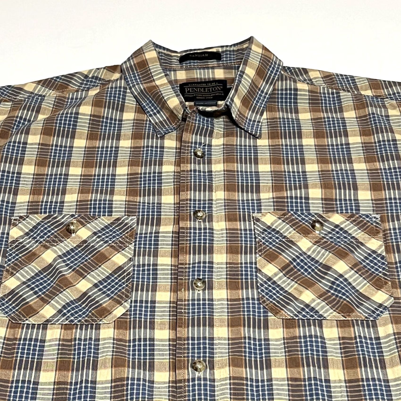Pendleton Pendleton Santiam Shirt Short Sleeve Button-Up Plaid Brown Blue Mens L Size US L / EU 52-54 / 3 - 2 Thumbnail