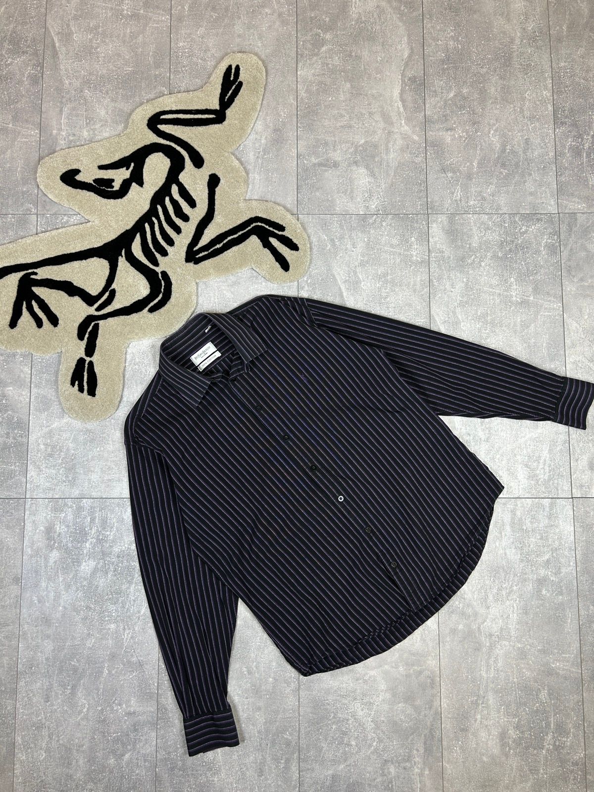 Pre-owned Vintage X Ysl Pour Homme Mens Vintage Yves Saint Laurent Shirts Button Up Luxury In Black/purple