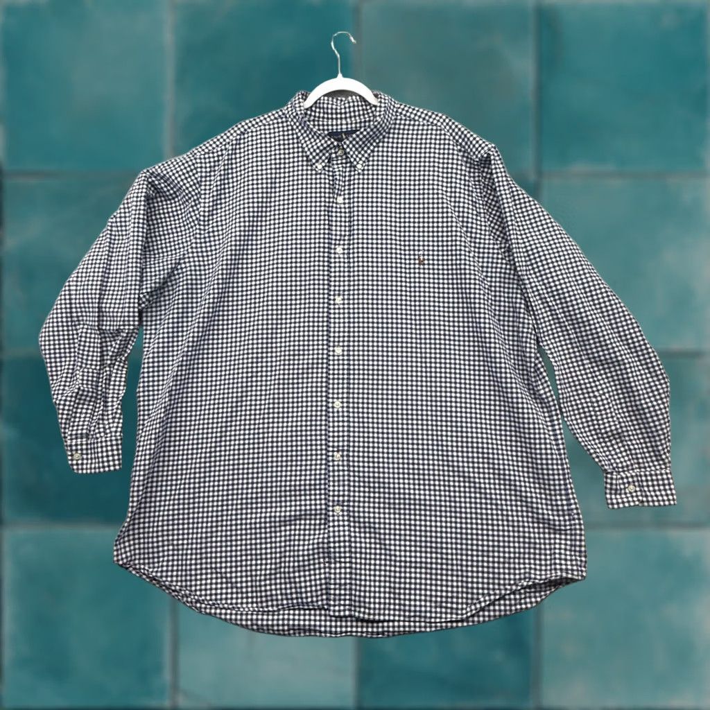 Polo Ralph Lauren Polo Ralph Lauren Mens 3XLT Blue White Gingham Check Button Shirt Flesh Pony Shirt Size US XXL / EU 58 / 5 - 1 Thumbnail