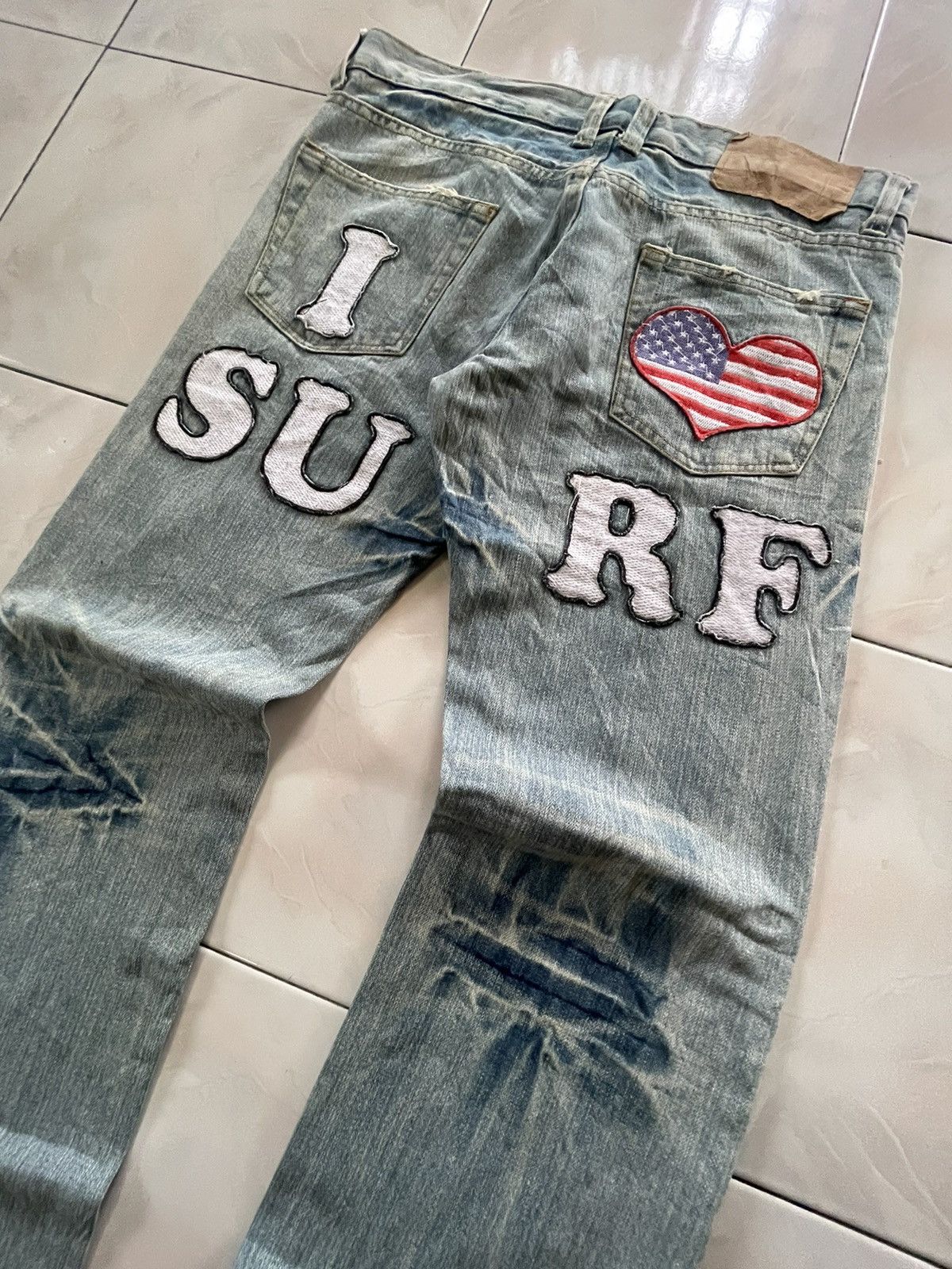 Hysteric Glamour Point Loma Japan I Love ❤️ Surf Patched Faded Wash Jeans Size US 34 / EU 50 - 3 Thumbnail