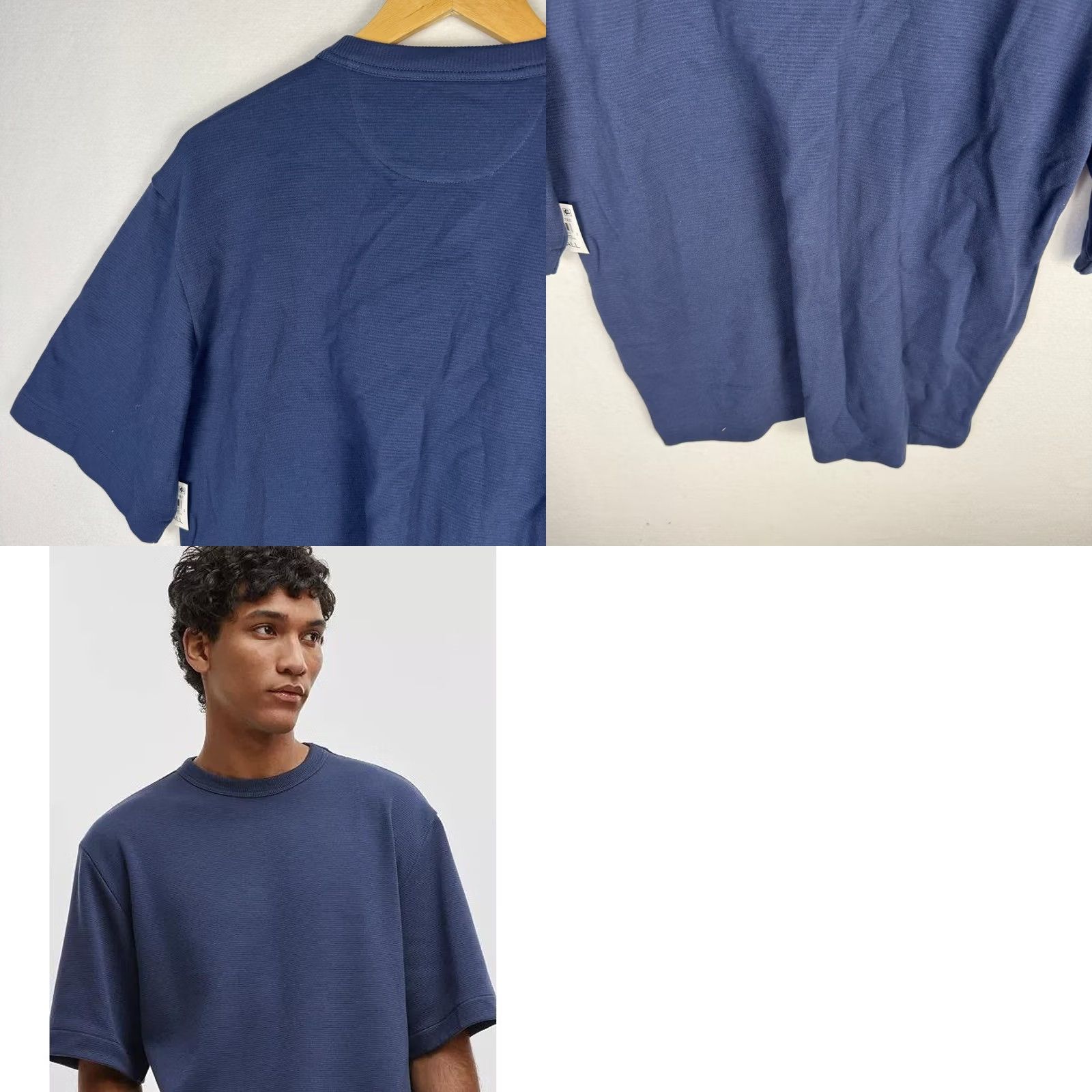Vintage Mode of One Textured T-Shirt S Blue Relaxed Fit Ottoman Tee Size US S / EU 44-46 / 1 - 9 Thumbnail
