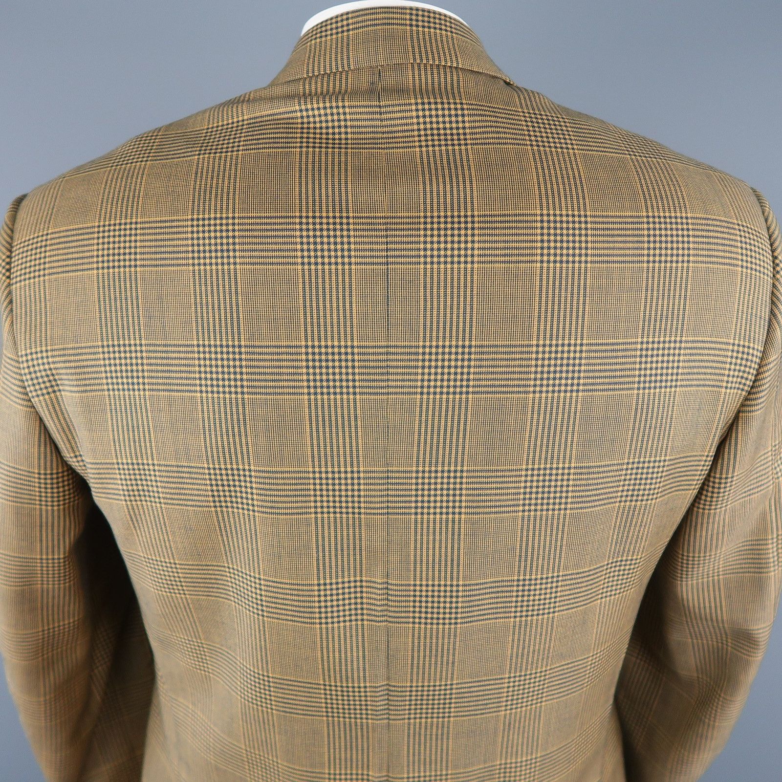 Brioni BRIONI 40 Regular Gold & Navy Plaid Wool Sport Coat Size 40R - 7 Thumbnail