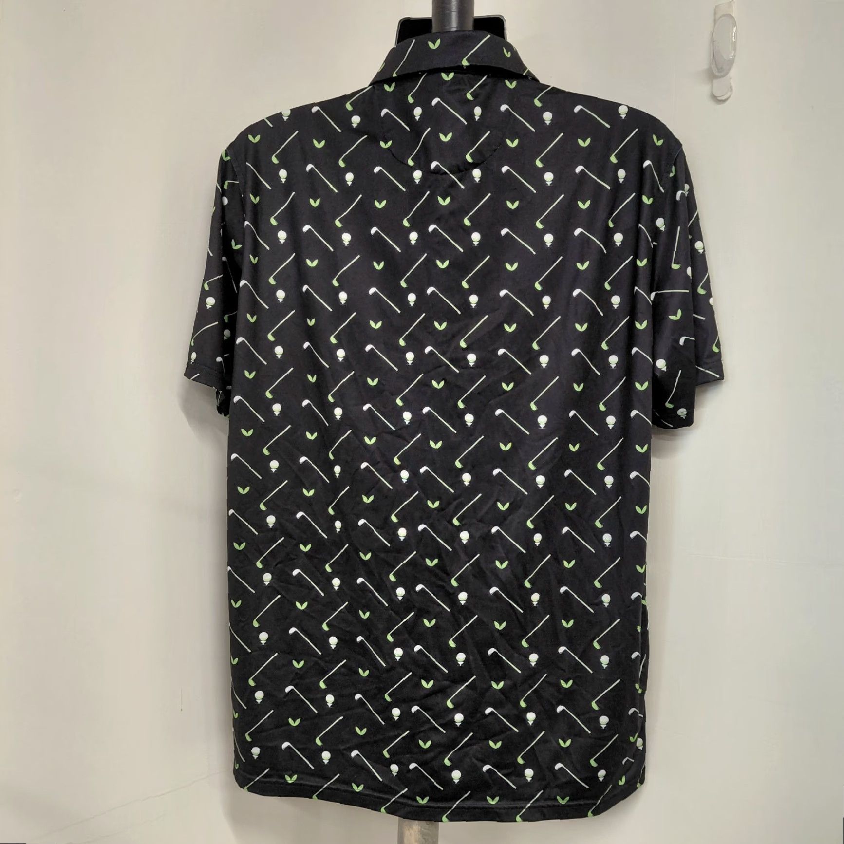 Vintage SR Speed Your Run Composition Golf Polo Mens XL Black All Over Print Clubs/Balls Short Sleeve Polo Size US XL / EU 56 / 4 - 6 Thumbnail